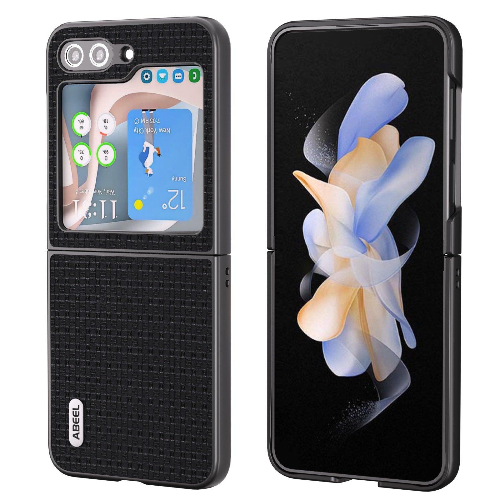 ABEEL For Samsung Galaxy Z Flip5 5G Shockproof Phone Case Cowhide Leather Coated PC Cover ABEEL For Samsung Galaxy Z Flip5 5G Shockproof Phone Case Cowhide Leather Coated PC Cover